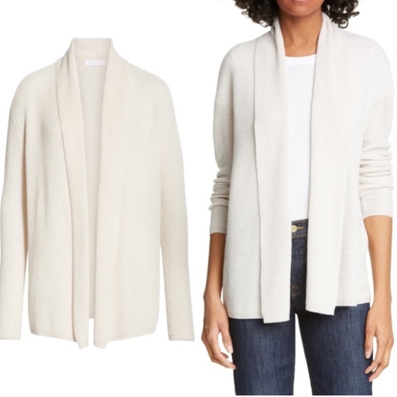 NORDSTROM SIGNATURE Cashmere Linen Open Cardigan Ivory XS White